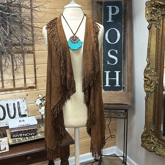 Faux suede fringe cardigan - Picture 2 of 10